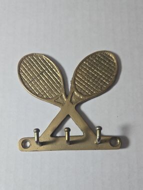 Vintage Brass Tennis Racket Wall Hook Key Holder Made In Taiwan